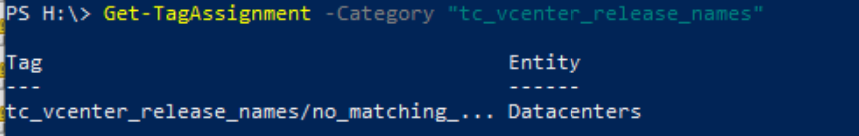 The returned PowerCLI entity for vCenter tags Image Caption