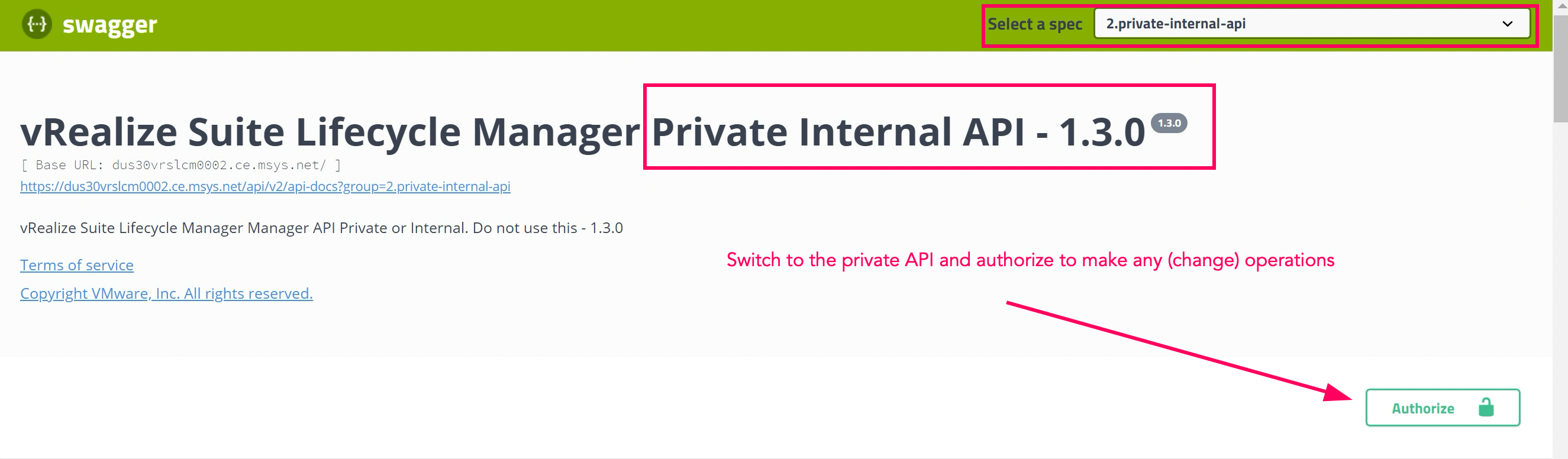 vRSLCM: Private API and authorization Image Caption