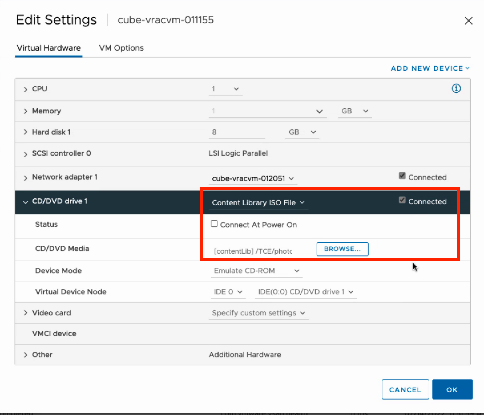 Successfully attached CD-ROM via API call Image Caption