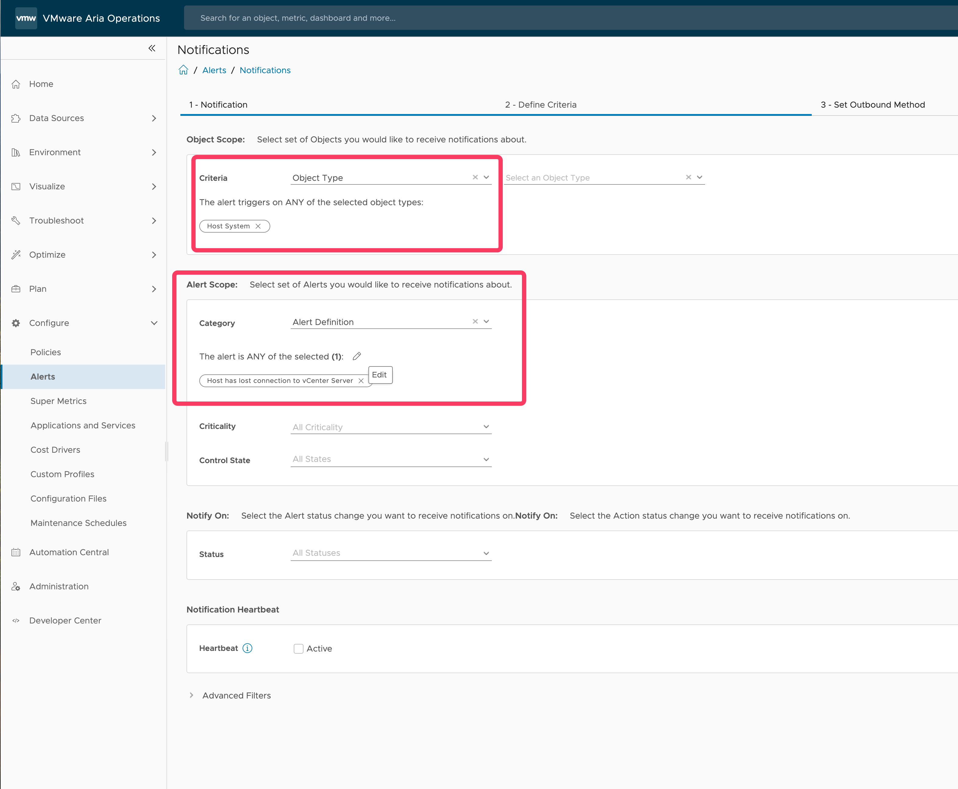 Add notification criteria Image Caption