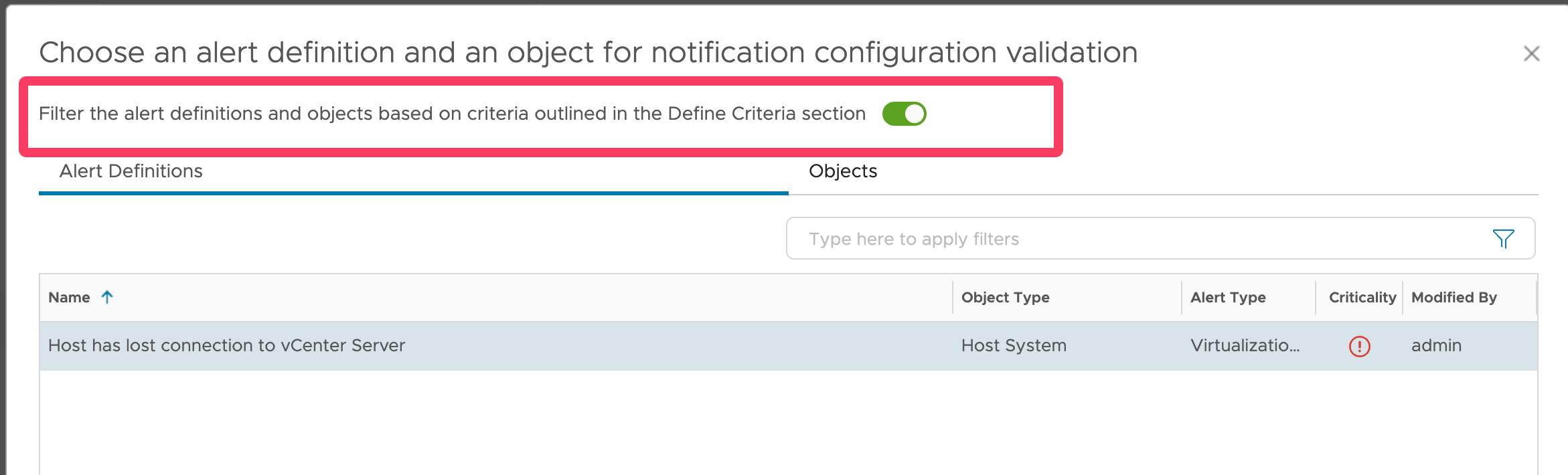Define test criteria for the notifications Image Caption